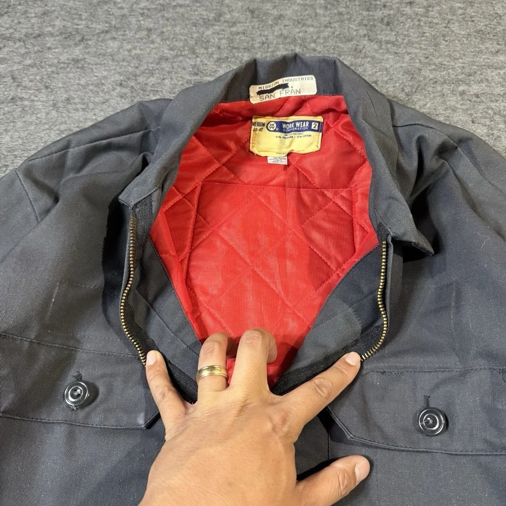Vintage 70s Work Wear Corporation Gray Mechanics Garage Quilt Lined Jacket M